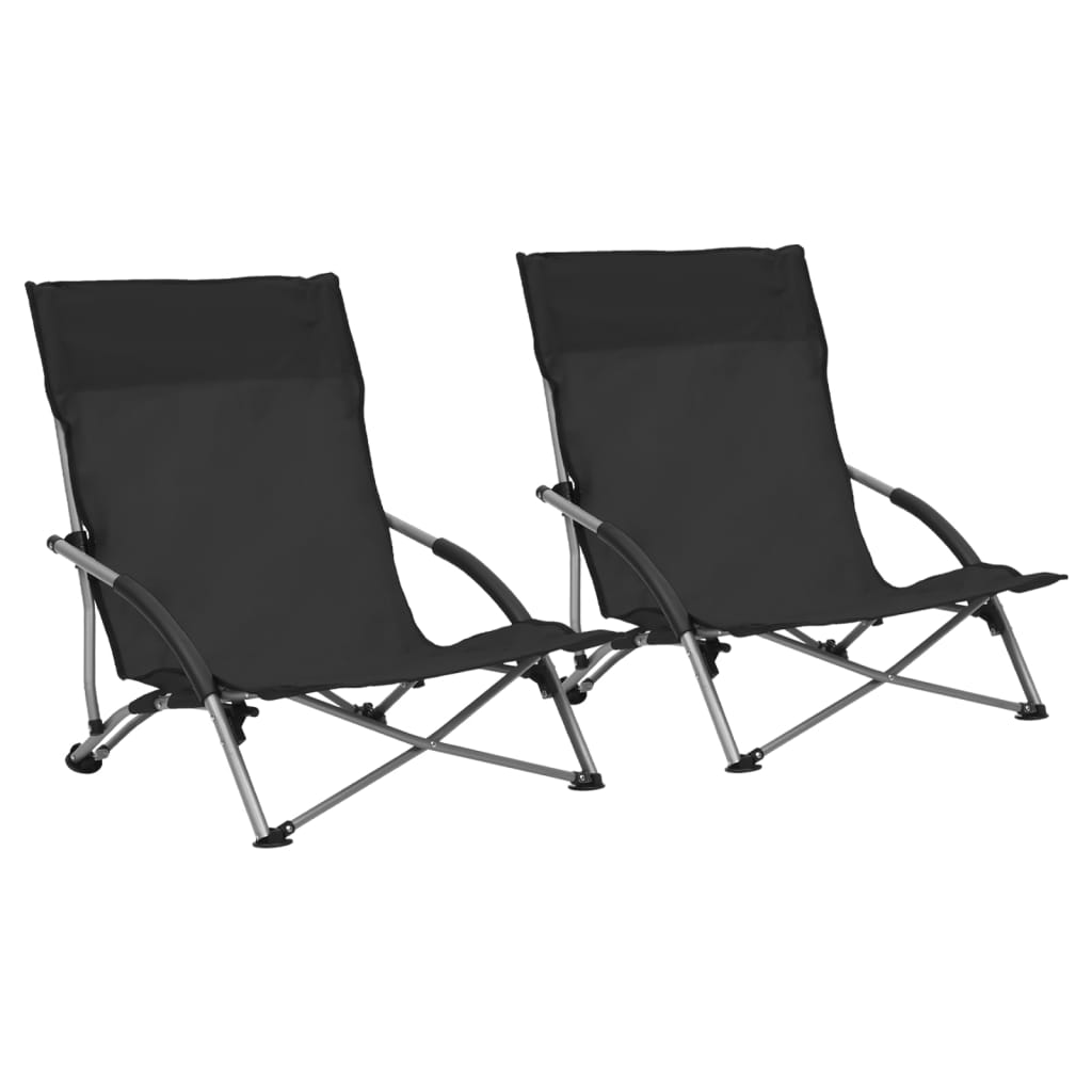 NNEVL Folding Beach Chairs 2 pcs Black Fabric
