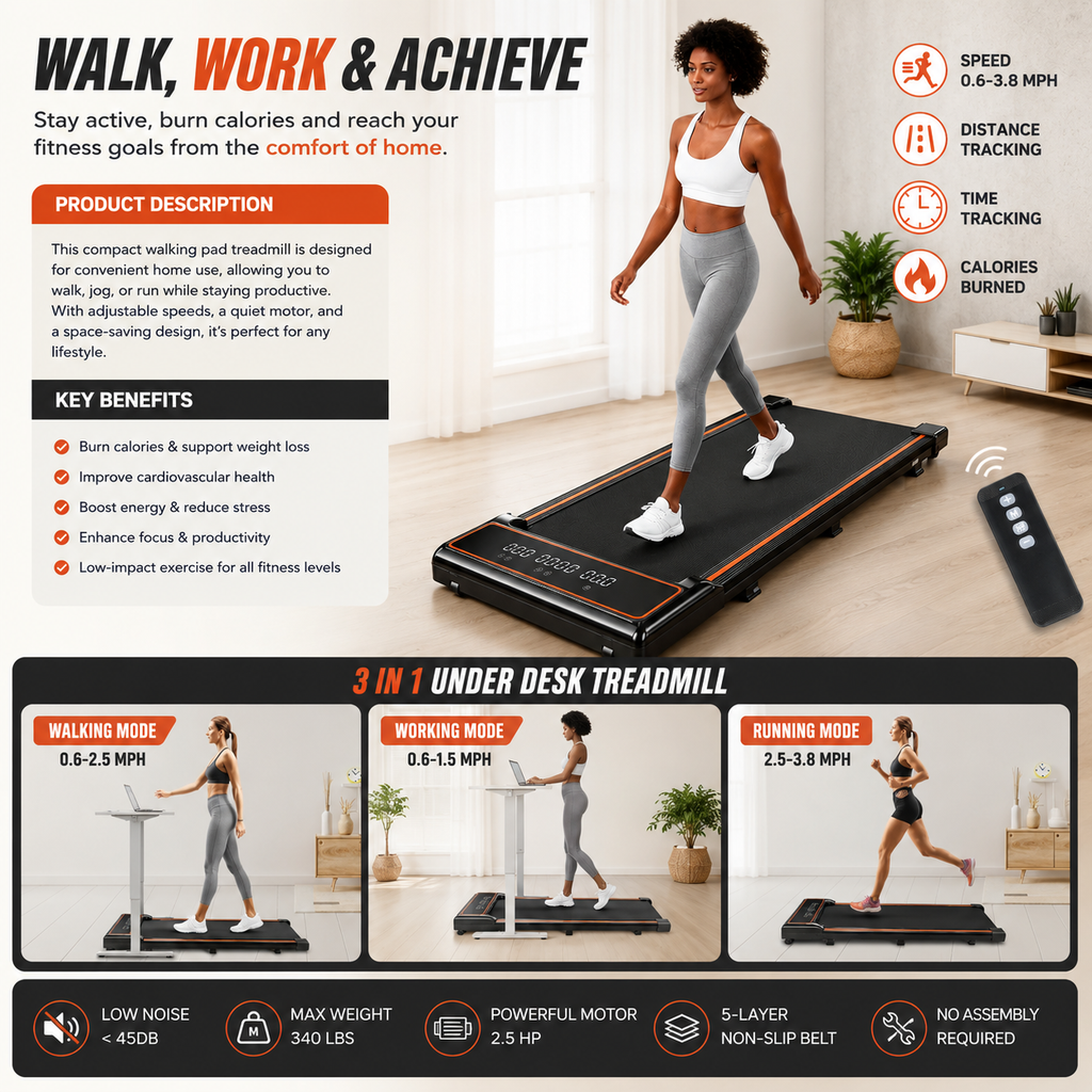 Walking Pad Treadmill – Compact, Portable & Quiet Fitness Solution