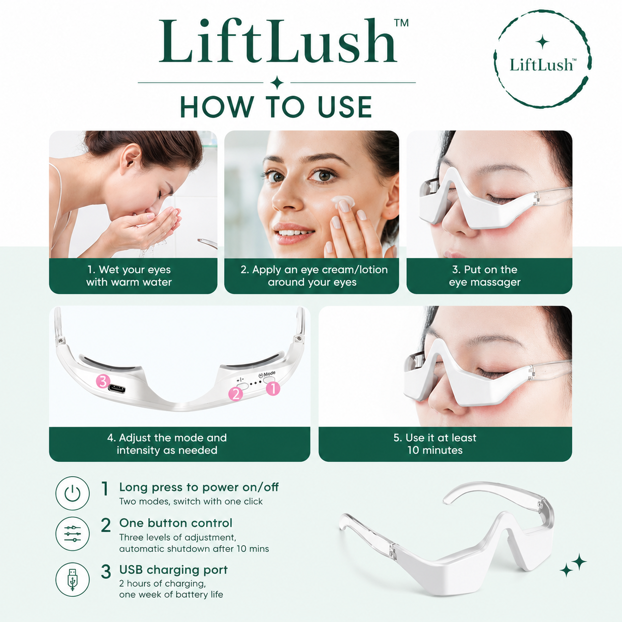 LiftLush™ Under-Eye Red Light Therapy Massager