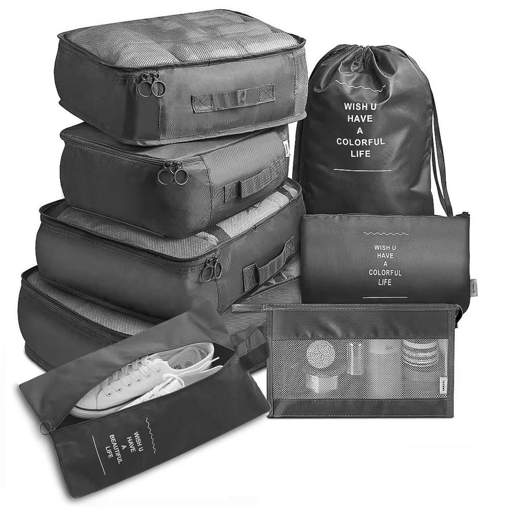 8-Piece Travel Organizer Set - Mesh Panels for Visibility and Ventilation, Separate Shoe Storage, Dedicated Undergarment Organizer