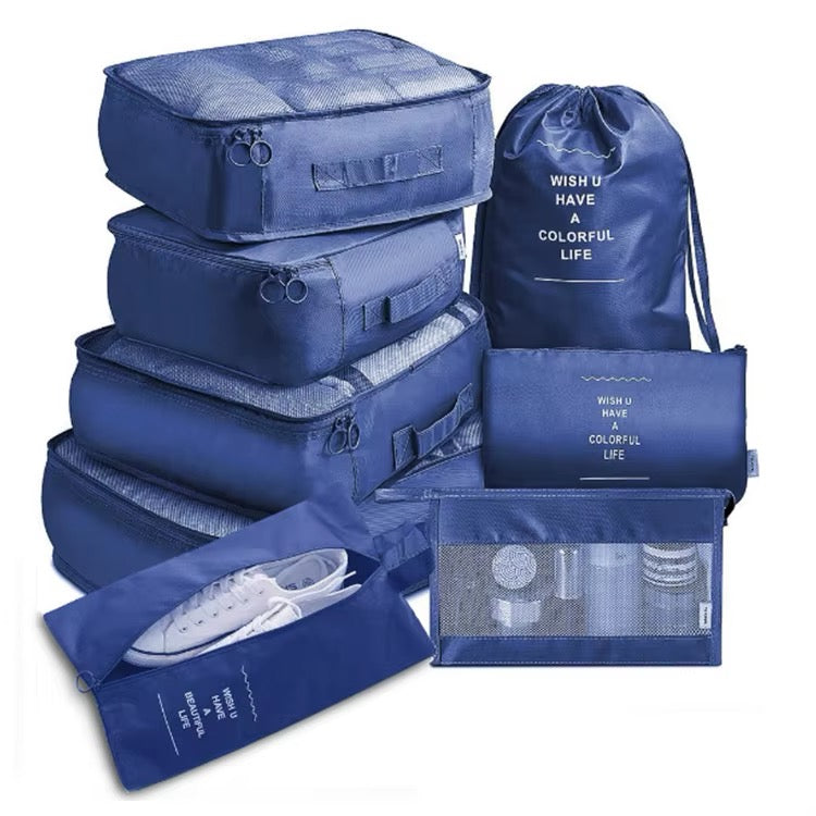 8-Piece Travel Organizer Set - Mesh Panels for Visibility and Ventilation, Separate Shoe Storage, Dedicated Undergarment Organizer