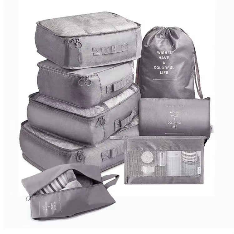 8-Piece Travel Organizer Set - Mesh Panels for Visibility and Ventilation, Separate Shoe Storage, Dedicated Undergarment Organizer