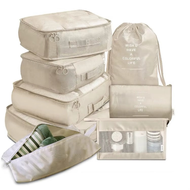 8-Piece Travel Organizer Set - Mesh Panels for Visibility and Ventilation, Separate Shoe Storage, Dedicated Undergarment Organizer