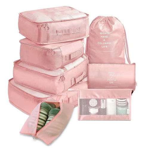 8-Piece Travel Organizer Set - Mesh Panels for Visibility and Ventilation, Separate Shoe Storage, Dedicated Undergarment Organizer