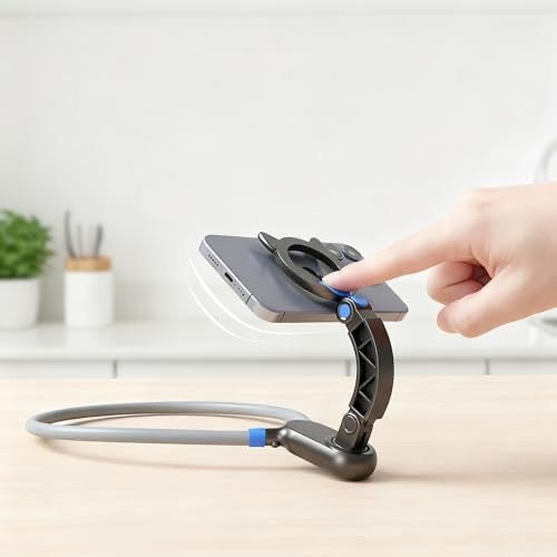 MagSafe-Compatible Foldable Cellphone Neck Holder with Phone Cases, Hands-Free Phone Accessory - Adjustable POV Chest Mount, Desk Stand for Landscape Video Recording Grip