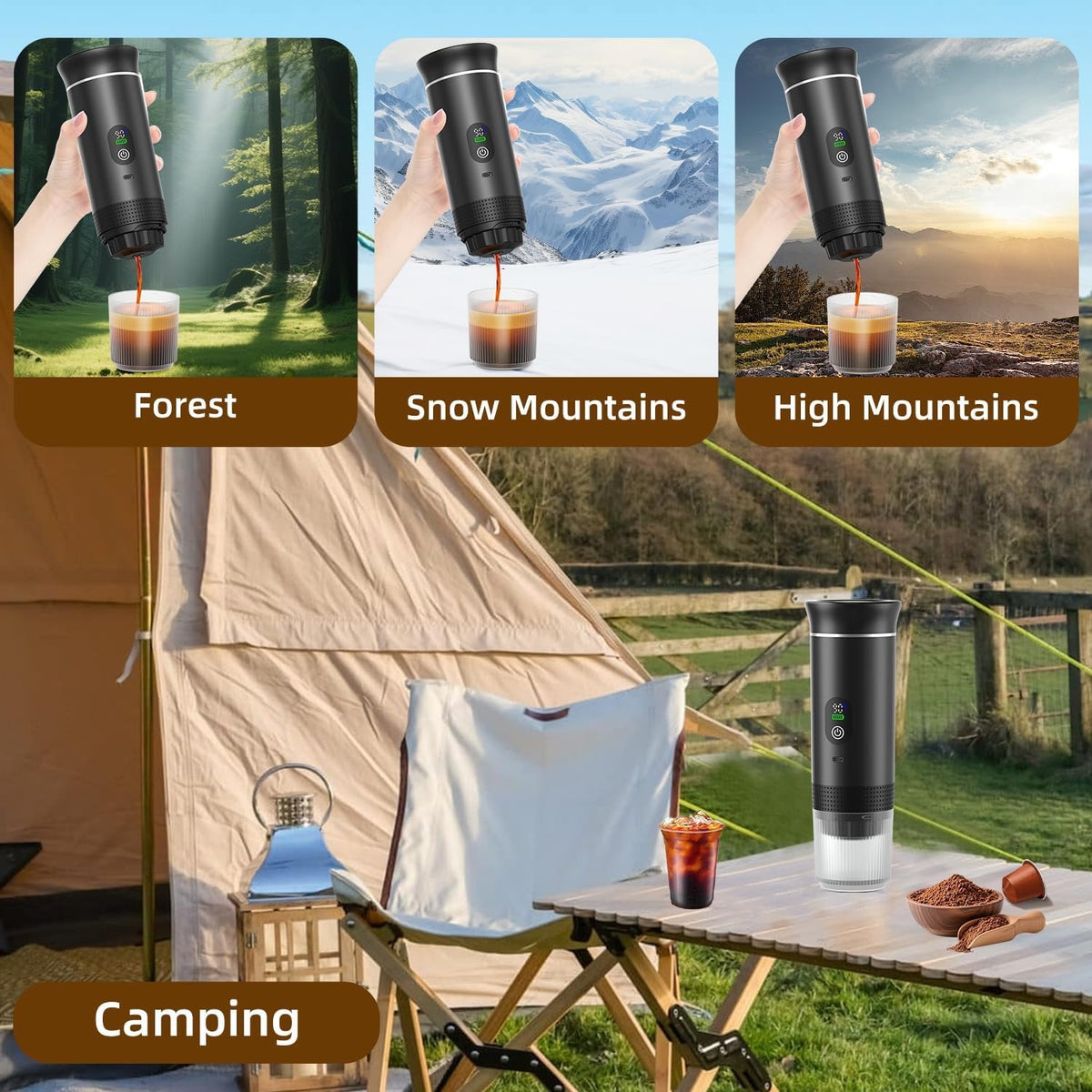 DS PULSE 4-in-1 Portable Espresso Maker - K-Cup, Nespresso Original, Dolce Gusto & Ground Coffee Compatible - Travel Case & Stand Included