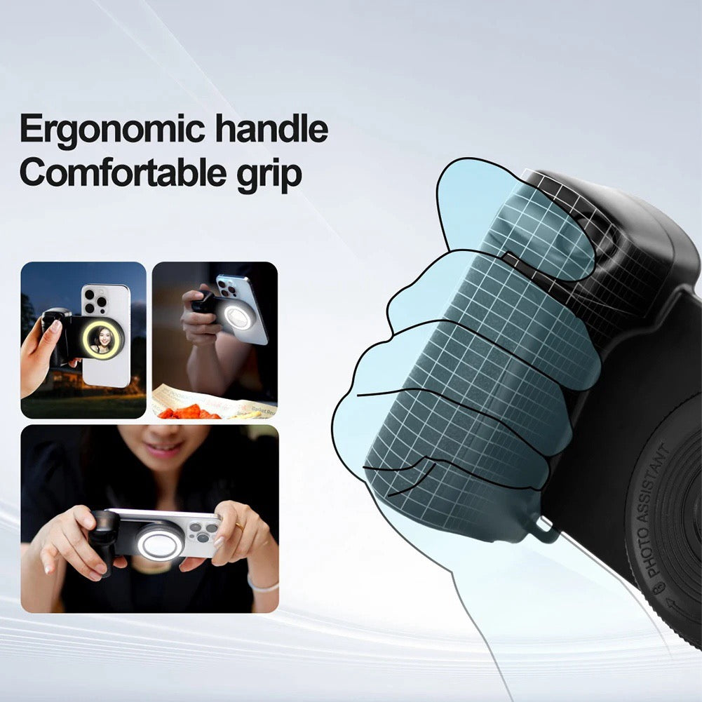 SNAP PRO Magnetic Camera Grip - 360° Adjust Camera Stabilization Support, Compact Fill Light, Bluetooth Remote Shutter for Phone Photography & Photographers