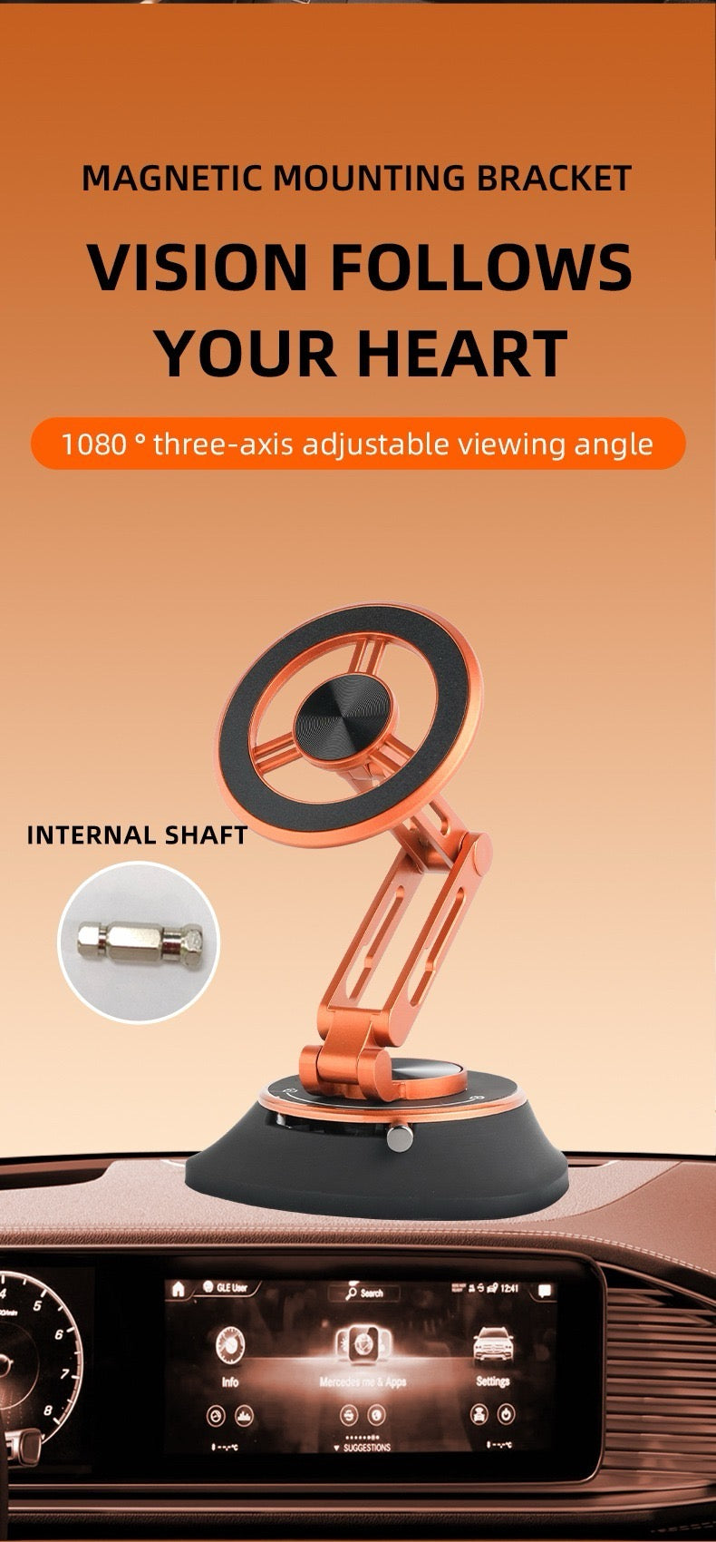 ORBIT Premium Magnetic Vacuum Car Mount, Featuring N52 Magnetic System for Automotive Interior Use