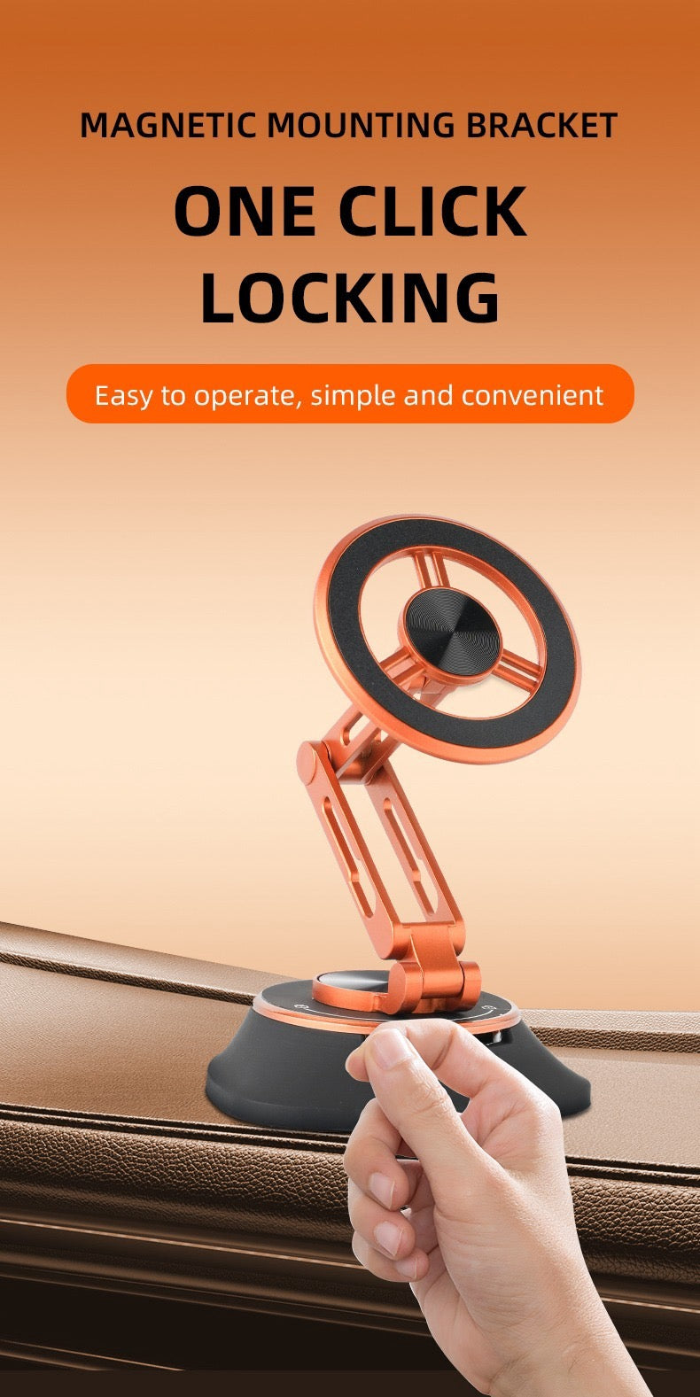 ORBIT Premium Magnetic Vacuum Car Mount, Featuring N52 Magnetic System for Automotive Interior Use