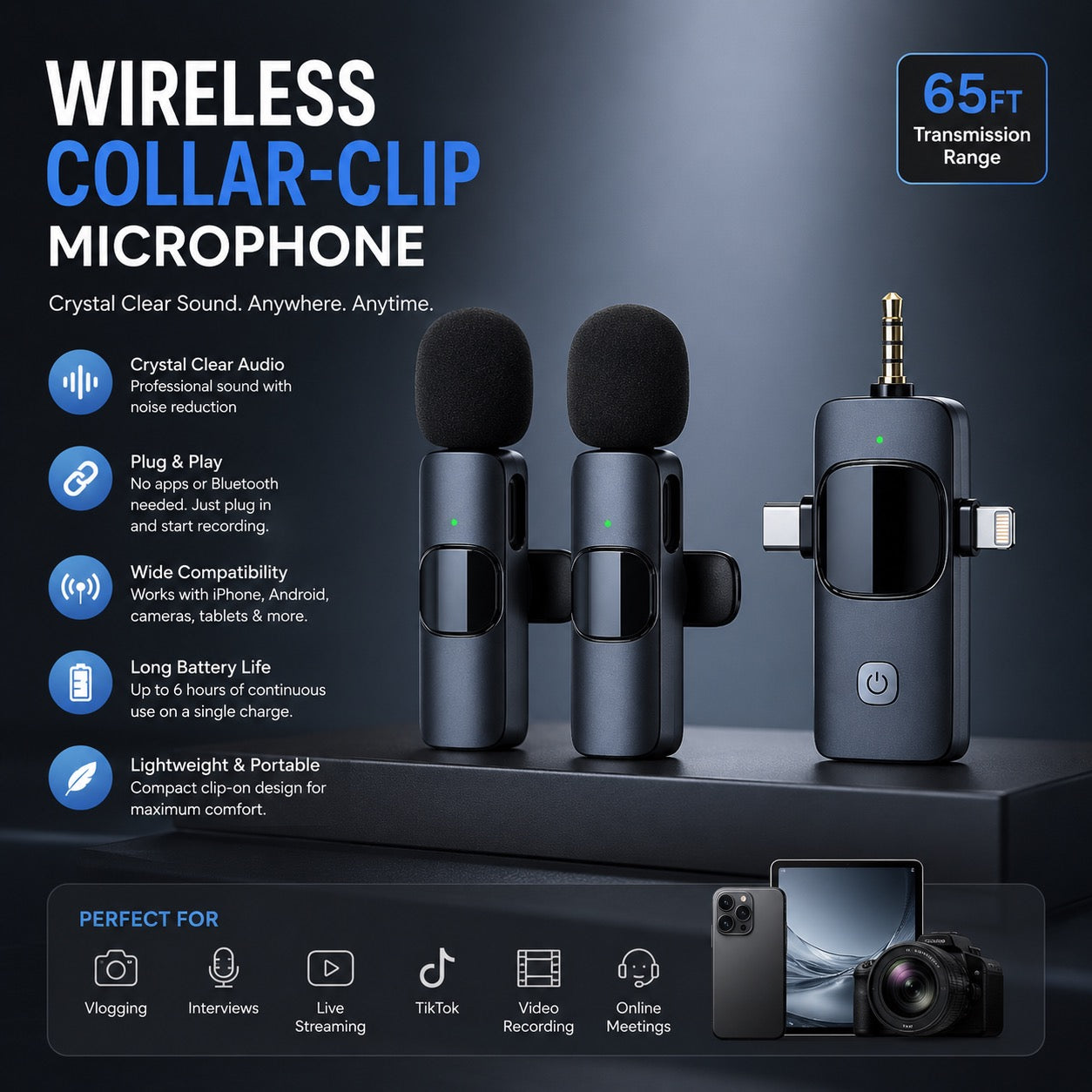K15 Wireless Lavalier Microphone – Plug & Play Clip-On Mic for iPhone, Android & Content Creators