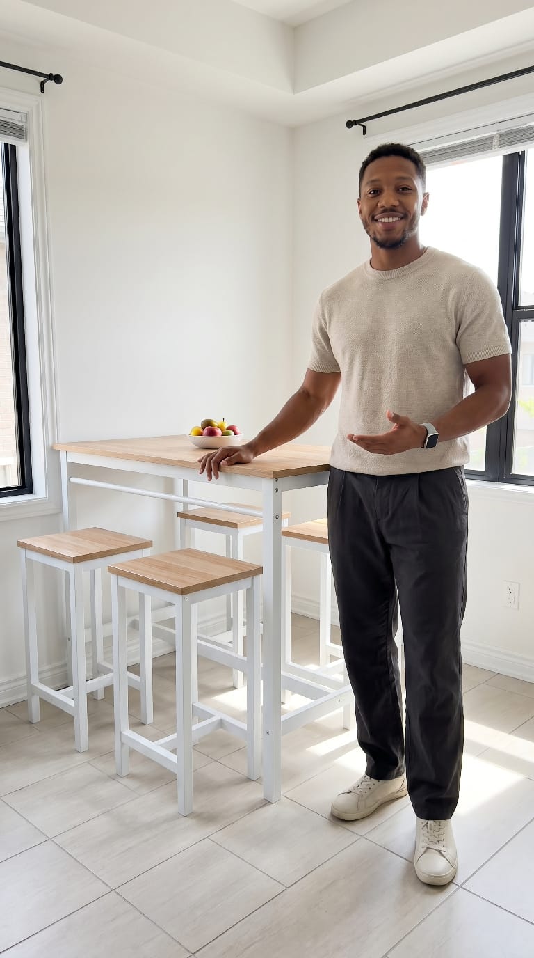 5-Piece Modern Kitchen Table Set with 4 Bar Stools | Industrial Dining Table for Small Spaces